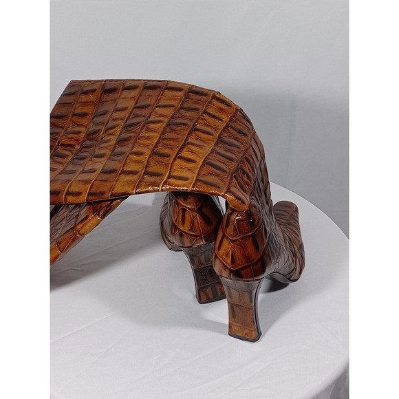 Via Spiga Boots Womens Size 8.5M Brown Croc Embossed Leather Block Heel Italy - Picture 3 of 9